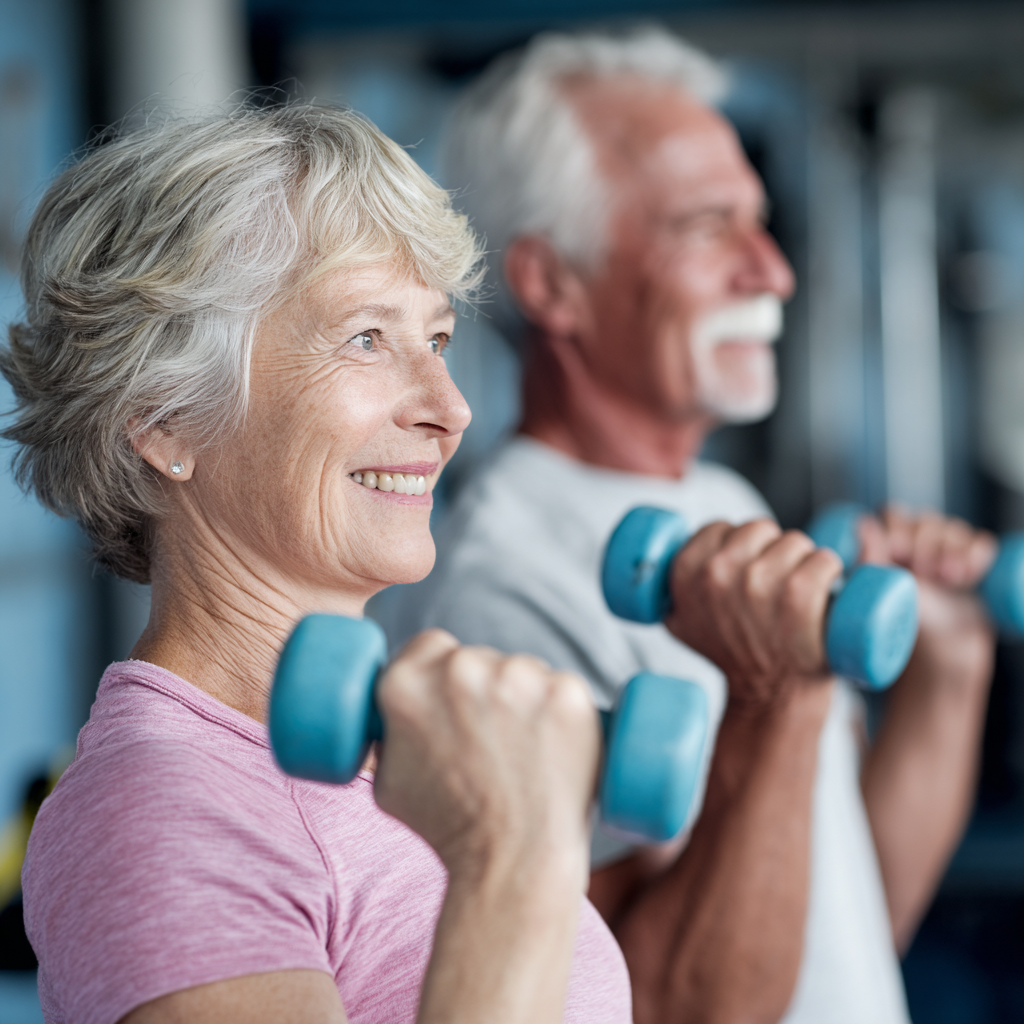 Older adults engaging in balanced strength training routine